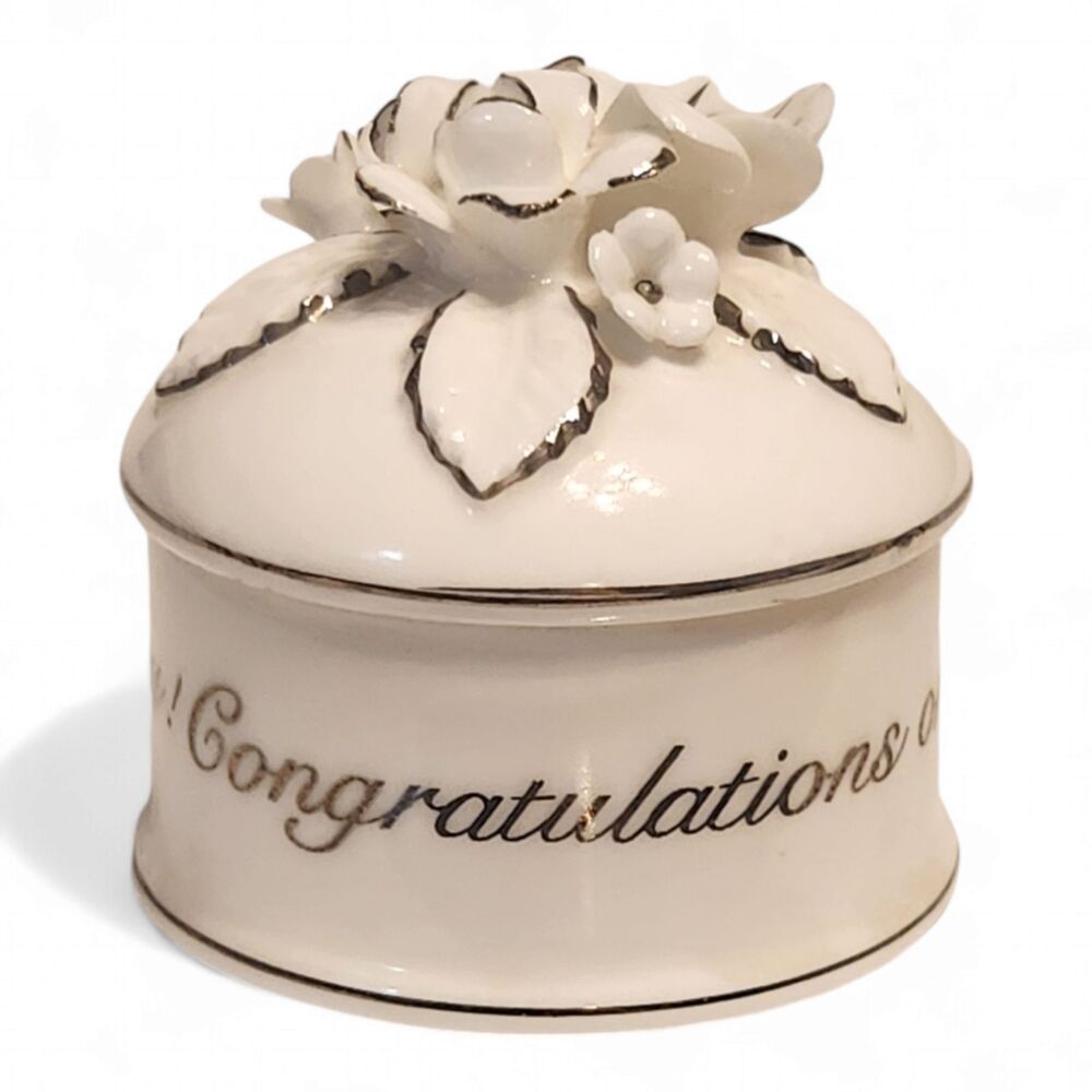 25th Silver Anniversary Trinket Jewelry Box, George Good, 1982, Bone China 2"w